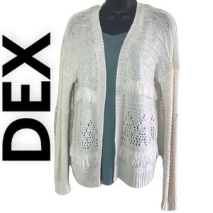 Dex white/cream open cardigan with fringe size 14